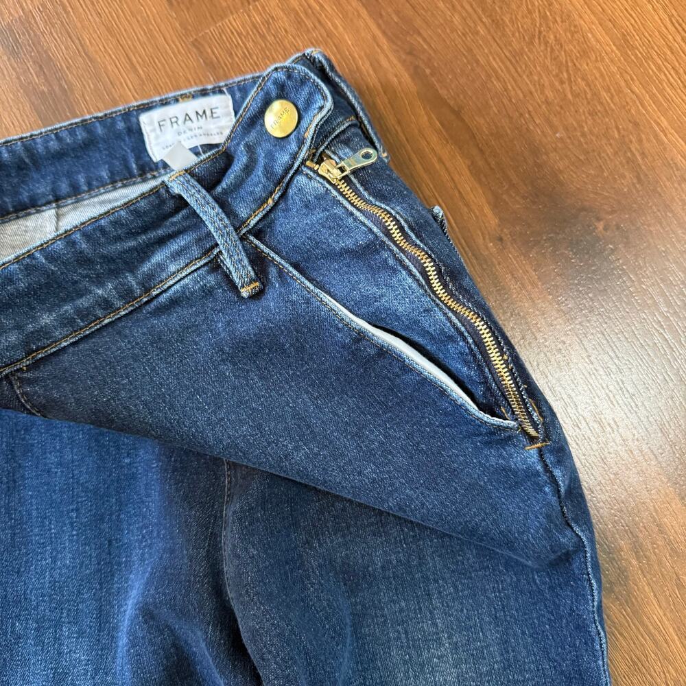 Frame Denim Flounce Jeans Delavan Blue Sz 26 Crop Flare Side Zip Boho - Picture 9 of 9